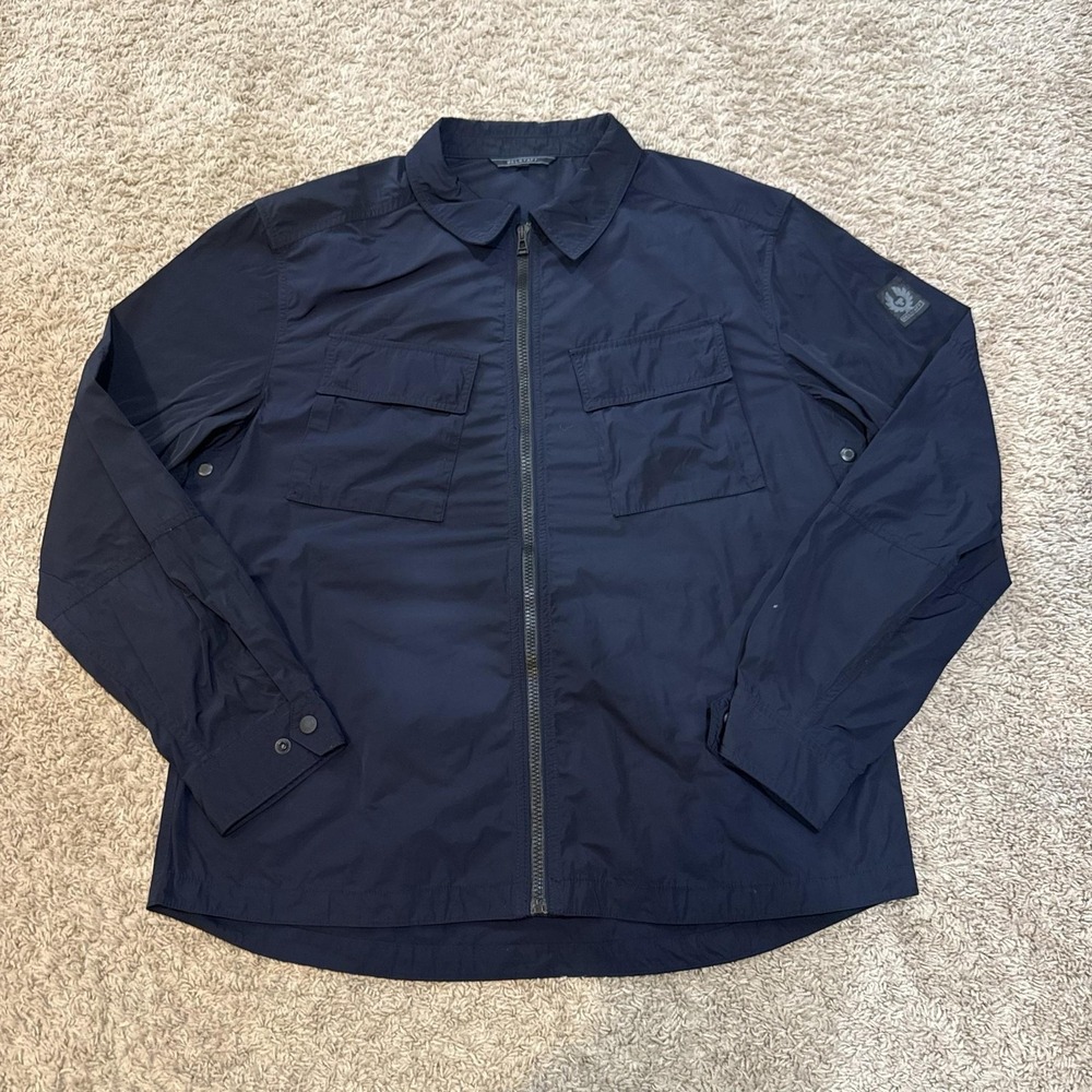 Belstaff Jacket Mens 3XL Blue Lightweight Full Zip Military Field Shirt Logo